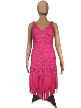Sue Wong fuchsia fringe party dress size 8
